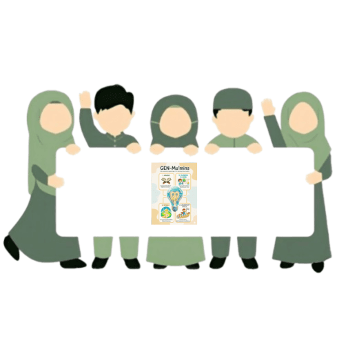 Muslim children holding banner